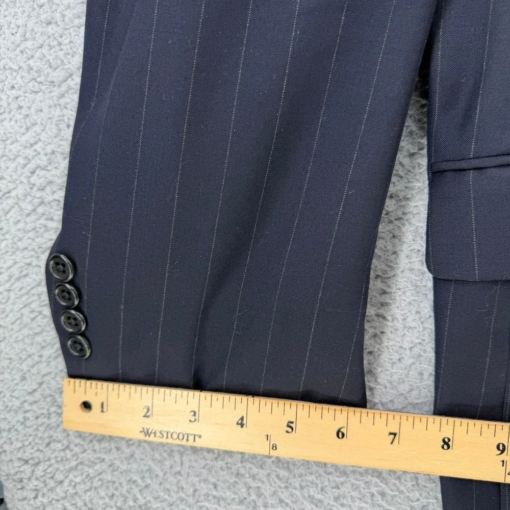 Hickey Freeman Loro Piana Tasmanian Super 120s Navy Pinstripe Suit Men 42R READ